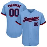 Light Blue Authentic Baseball Jersey - Custom Navy Red Design Custom Light Blue Navy-Red Authentic Baseball Jersey