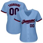 Light Blue Authentic Baseball Jersey - Custom Navy Red Design Custom Light Blue Navy-Red Authentic Baseball Jersey - Image 2