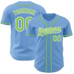 Light Blue Neon Green-White Authentic Baseball Jersey - Customizable Sports Apparel Custom Light Blue Neon Green-White Authentic