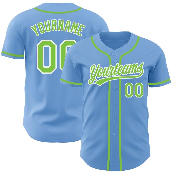 Light Blue Neon Green-White Authentic Baseball Jersey - Customizable Sports Apparel Custom Light Blue Neon Green-White Authentic - Image 1