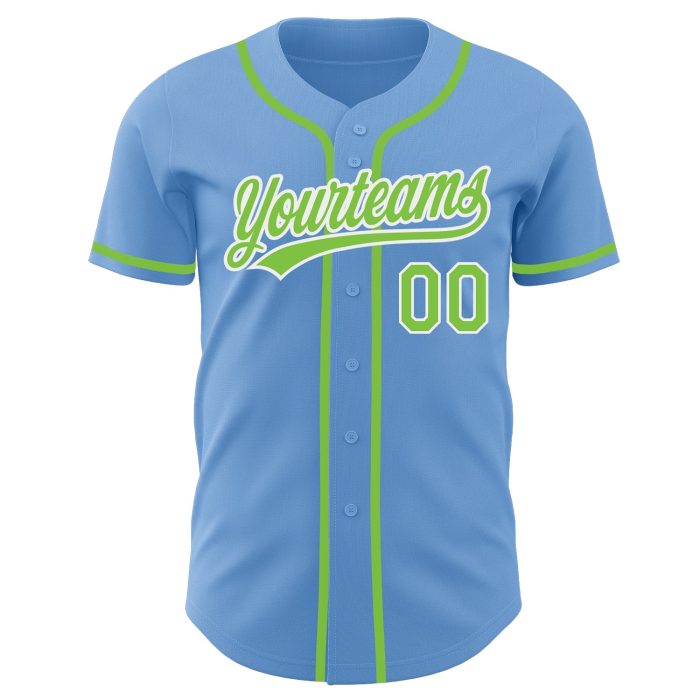 Light Blue Neon Green-White Authentic Baseball Jersey - Customizable Sports Apparel Custom Light Blue Neon Green-White Authentic - Image 2