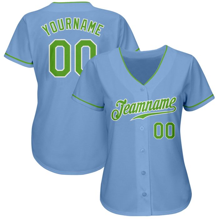 Custom Light Blue Neon Green White Baseball Jersey - Authentic Style 7699 Custom Light Blue Neon Green-White Authentic Baseball - Image 2
