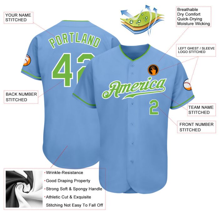 Custom Light Blue Neon Green White Baseball Jersey - Authentic Style 7699 Custom Light Blue Neon Green-White Authentic Baseball - Image 3