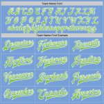 Light Blue and Neon Green Varsity Letterman Bomber Jacket - Custom Full-Snap Design Custom Light Blue Neon Green-White Bomber - Image 4