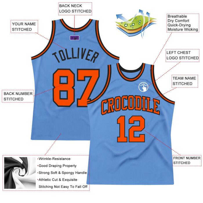 Light Blue Orange Black Authentic Throwback Basketball Jersey - Custom Design Custom Light Blue Orange-Black Authentic Throwback - Image 2