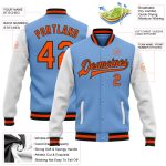 Light Blue Orange Black Two Tone Varsity Letterman Bomber Full-Snap Jacket Custom Light Blue Orange-Black Bomber Full-Snap - Image 3