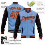Custom Light Blue Orange Black Varsity Letterman Bomber Jacket Full-Snap Two Tone Style 3984 Custom Light Blue Orange-Black - Image 3