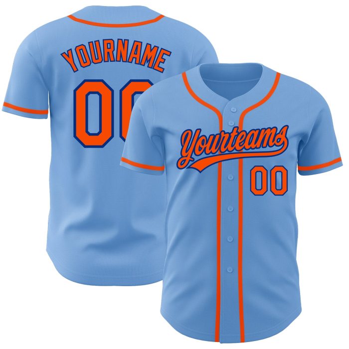 Custom Light Blue Orange-Royal Baseball Jersey - Authentic Team Apparel Custom Light Blue Orange-Royal Authentic Baseball - Image 1