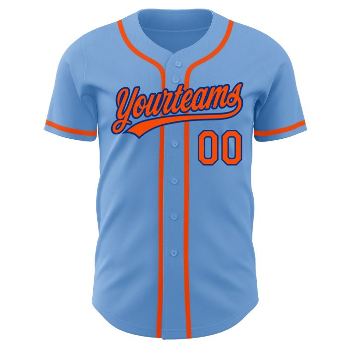 Custom Light Blue Orange-Royal Baseball Jersey - Authentic Team Apparel Custom Light Blue Orange-Royal Authentic Baseball - Image 2