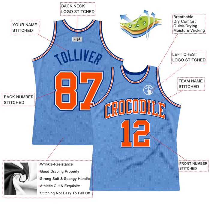 Light Blue Orange-Royal Authentic Basketball Jersey - Custom Throwback Design Custom Light Blue Orange-Royal Authentic Throwback - Image 2