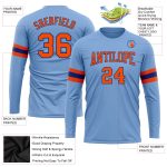 Light Blue Orange-Royal Long Sleeve Performance T-Shirt - Custom Design Custom Light Blue Orange-Royal Long Sleeve Performance - Image 3