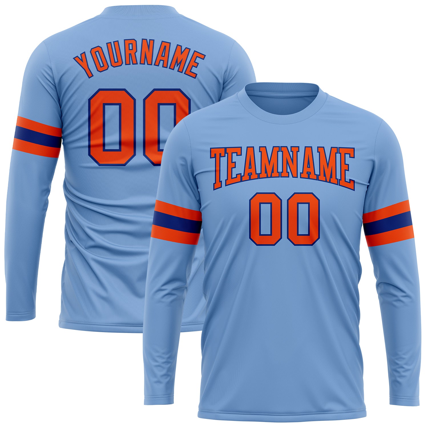 Light Blue Orange-Royal Long Sleeve Performance T-Shirt - Custom Design Custom Light Blue Orange-Royal Long Sleeve Performance