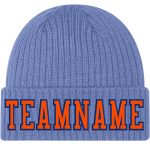 Customized Light Blue Orange Royal Knit Hat - Stitched Cuffed Beanie Custom Light Blue Orange-Royal Stitched Cuffed Knit