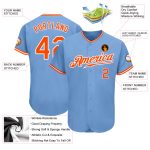 Custom Light Blue Baseball Jersey - Authentic Orange and White Design Custom Light Blue Orange-White Authentic Baseball Jersey - Image 3