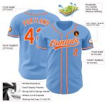 Light Blue Baseball Jersey Custom Authentic Orange-White Style 4574 Custom Light Blue Orange-White Authentic Baseball Jersey - Image 3