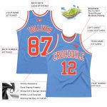 Light Blue Basketball Jersey - Authentic Custom Throwback in Orange and White Custom Light Blue Orange-White Authentic Throwback - Image 2