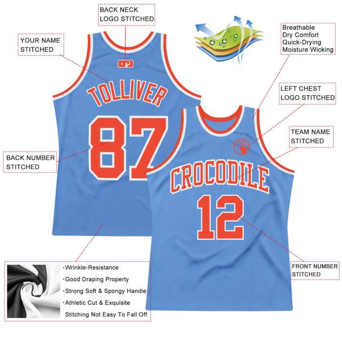Light Blue Basketball Jersey - Authentic Custom Throwback in Orange and White Custom Light Blue Orange-White Authentic Throwback - Image 2