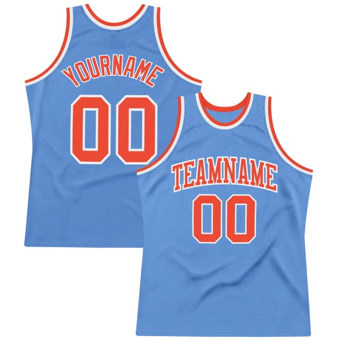 Light Blue Basketball Jersey - Authentic Custom Throwback in Orange and White Custom Light Blue Orange-White Authentic Throwback - Image 1