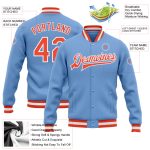 Light Blue Orange White Varsity Letterman Bomber Jacket Custom Full-Snap Custom Light Blue Orange-White Bomber Full-Snap - Image 3