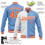 Light Blue Orange White Bomber Jacket - Custom Full-Snap Varsity Letterman Fashion Jacket Custom Light Blue Orange-White - Image 3