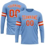 Light Blue Performance T-Shirt for Men & Women, Long Sleeve with Orange-White Design Custom Light Blue Orange-White Long