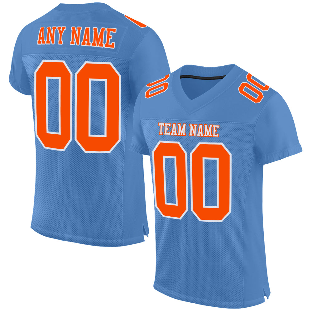 Custom Light Blue Orange White Mesh Football Jersey - Authentic Team Apparel Custom Light Blue Orange-White Mesh Authentic