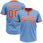 Custom Unisex Softball Jersey Light Blue Orange-White Two-Button Design Custom Light Blue Orange-White Two-Button Unisex