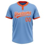 Custom Unisex Softball Jersey Light Blue Orange-White Two-Button Design Custom Light Blue Orange-White Two-Button Unisex - Image 2