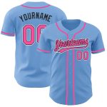 Light Blue Pink Black Custom Baseball Jersey - Authentic Team Apparel Custom Light Blue Pink-Black Authentic Baseball Jersey