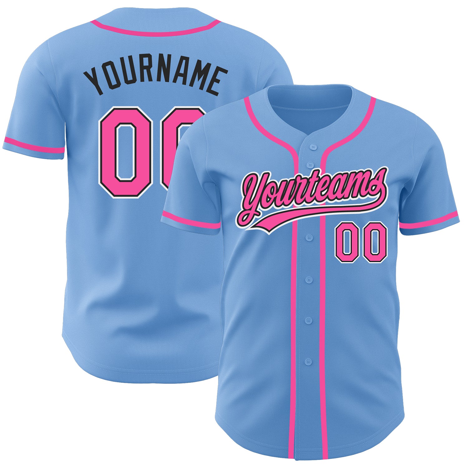 Custom Light Blue Pink-Black Authentic Baseball Jersey Light Blue Pink Black Custom Baseball Jersey - Authentic Team Apparel Custom Light Blue Pink-Black Authentic Baseball Jersey - Image 1