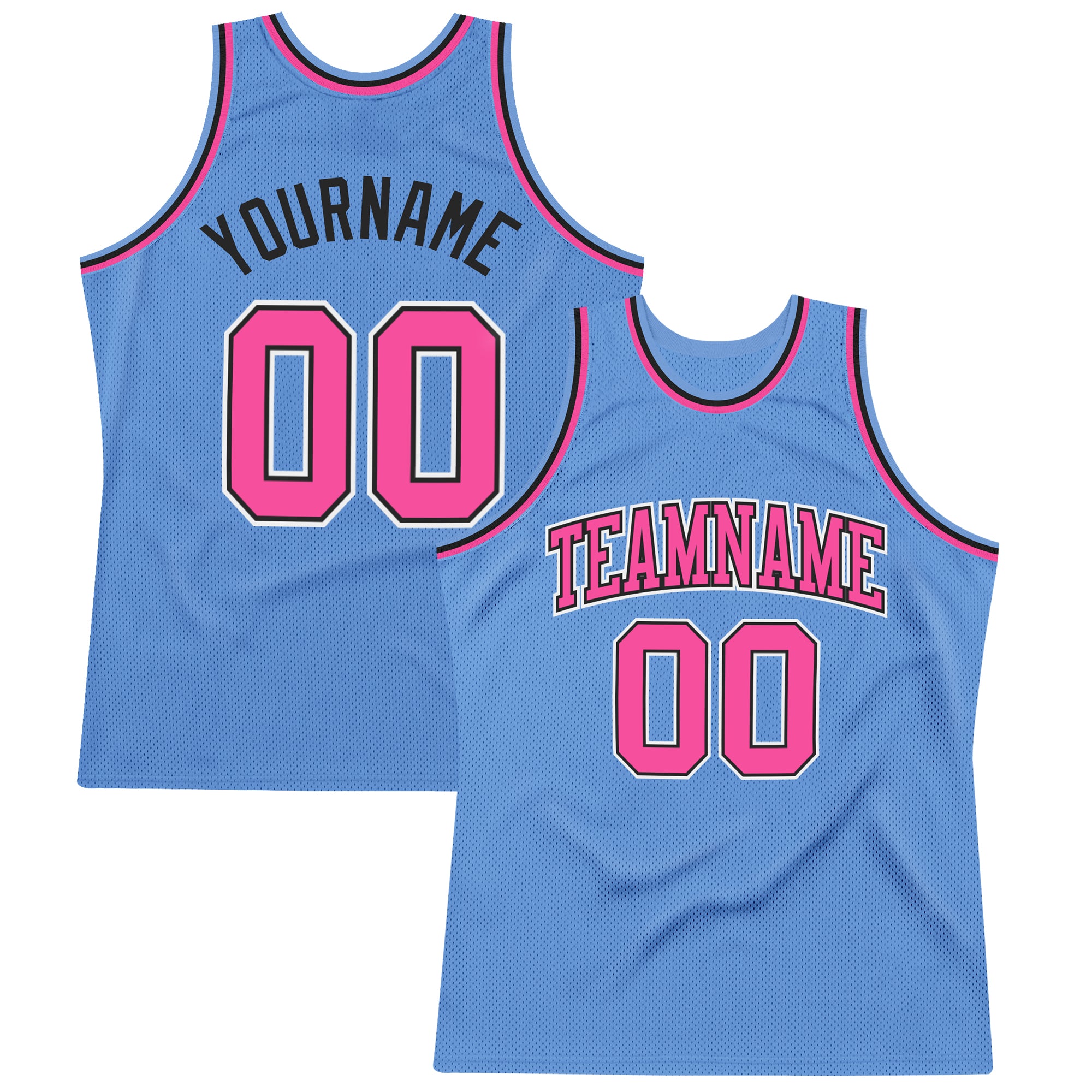 Custom Light Blue Pink-Black Authentic Throwback Basketball Jersey Light Blue Pink Black Custom Basketball Jersey | Authentic Throwback Style Custom Light Blue Pink-Black Authentic Throwback - Image 1