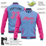 Custom Two Tone Varsity Letterman Jacket Light Blue Pink Black Full-Snap Bomber Custom Light Blue Pink-Black Bomber Full-Snap - Image 3