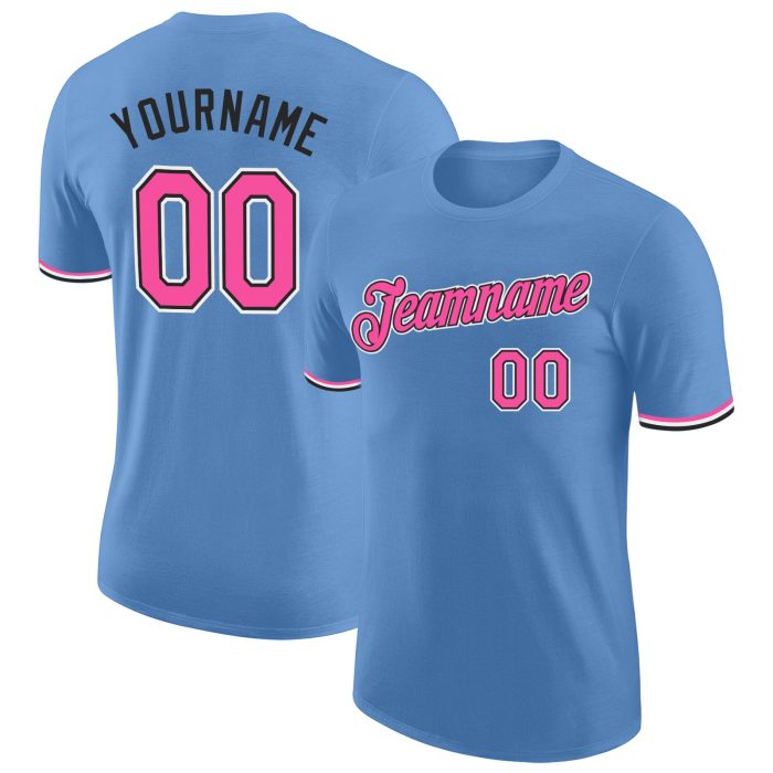 Light Blue Pink Black Custom Performance T-Shirt for Men and Women Custom Light Blue Pink-Black Performance T-Shirt - Image 1