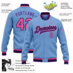 Light Blue Pink Black Purple Varsity Letterman Bomber Jacket Full-Snap Custom Design Custom Light Blue Pink Black-Purple - Image 3