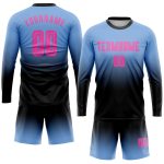 Custom Soccer Uniform Jersey - Light Blue Pink Black Sublimation Long Sleeve Fade Fashion Custom Light Blue Pink-Black Sublimation - Image 2