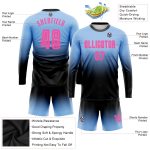 Custom Soccer Uniform Jersey - Light Blue Pink Black Sublimation Long Sleeve Fade Fashion Custom Light Blue Pink-Black Sublimation - Image 3