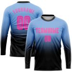 Custom Soccer Uniform Jersey - Light Blue Pink Black Sublimation Long Sleeve Fade Fashion Custom Light Blue Pink-Black Sublimation
