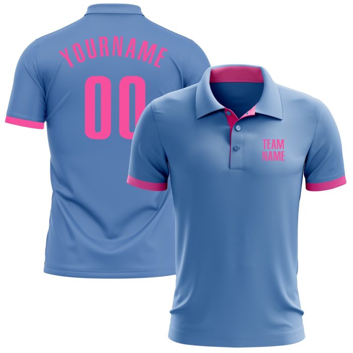 Light Blue Pink Performance Golf Polo Shirt - Custom Stylish Wear for Men Custom Light Blue Pink Performance Golf Polo Shirt - Image 1