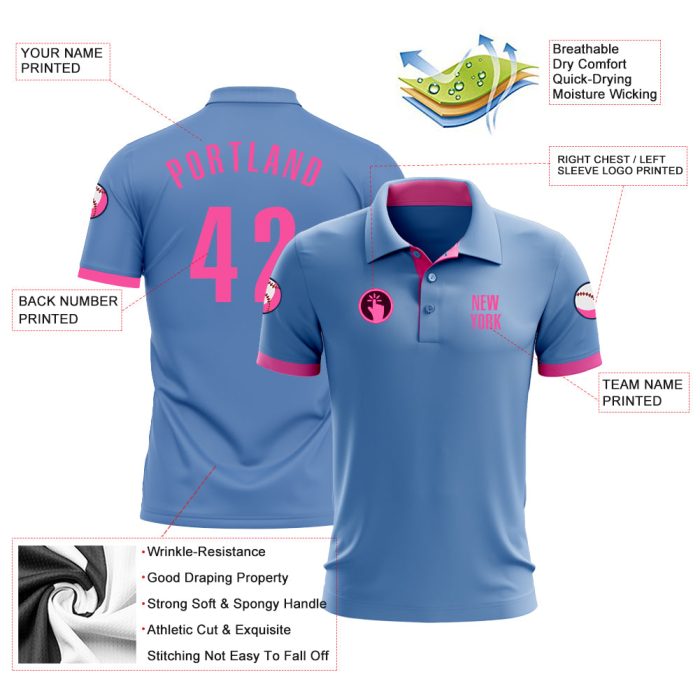 Light Blue Pink Performance Golf Polo Shirt - Custom Stylish Wear for Men Custom Light Blue Pink Performance Golf Polo Shirt - Image 3