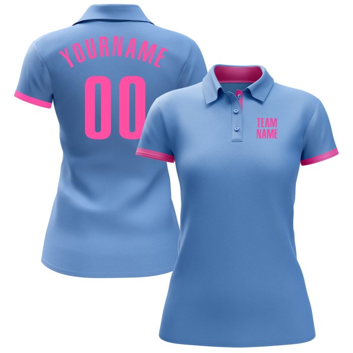 Light Blue Pink Performance Golf Polo Shirt - Custom Stylish Wear for Men Custom Light Blue Pink Performance Golf Polo Shirt - Image 2