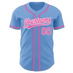 Authentic Custom Light Blue Pink and White Baseball Jersey for Men Custom Light Blue Pink-White Authentic Baseball Jersey - Image 2