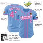 Authentic Custom Light Blue Pink and White Baseball Jersey for Men Custom Light Blue Pink-White Authentic Baseball Jersey - Image 3