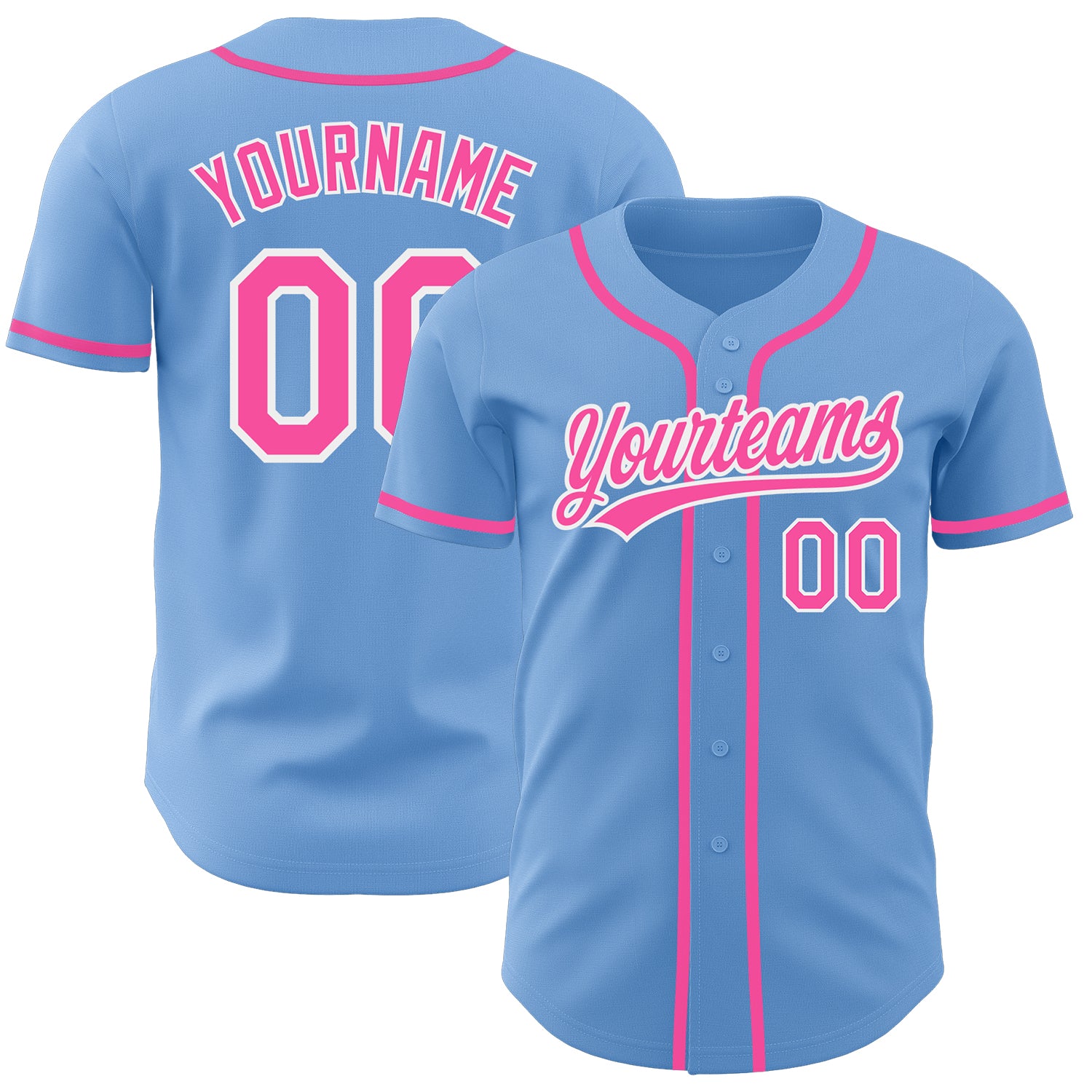 Authentic Custom Light Blue Pink and White Baseball Jersey for Men Custom Light Blue Pink-White Authentic Baseball Jersey