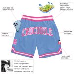 Light Blue Pink White Custom Throwback Basketball Shorts Authentic Custom Light Blue Pink-White Authentic Throwback Basketball - Image 2