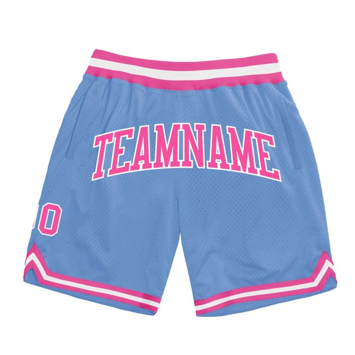 Light Blue Pink White Custom Throwback Basketball Shorts Authentic Custom Light Blue Pink-White Authentic Throwback Basketball - Image 1
