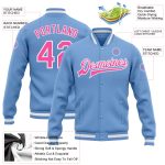 Custom Bomber Varsity Letterman Jacket Light Blue Pink White Full Snap Style 9215 Custom Light Blue Pink-White Bomber Full-Snap - Image 3