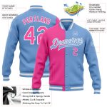 Light Blue Pink White Varsity Letterman Bomber Jacket Custom Full-Snap Fashion Custom Light Blue Pink-White Bomber Full-Snap - Image 3