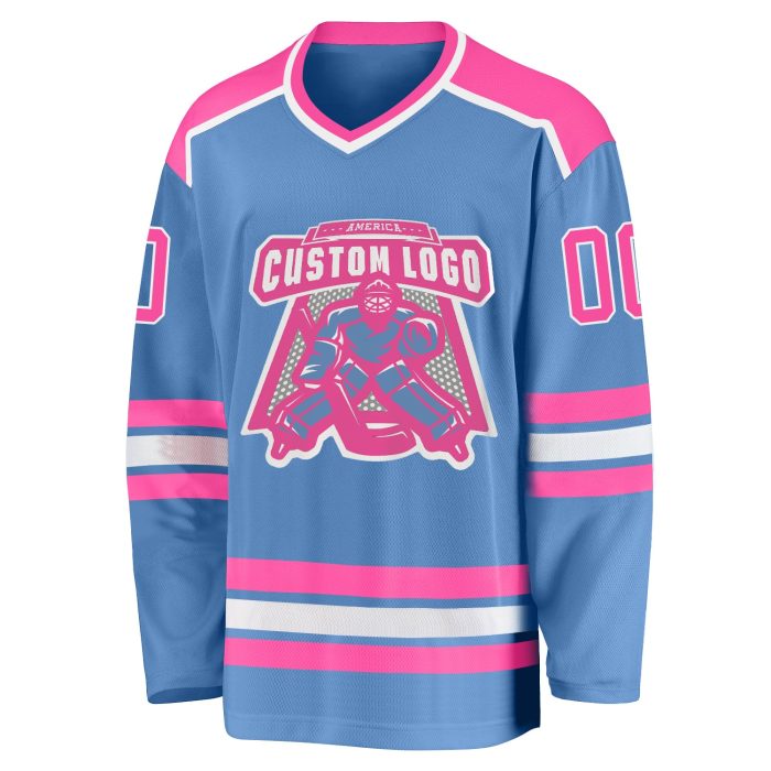 Light Blue Pink White Custom Hockey Jersey for Men and Women Custom Light Blue Pink-White Hockey Jersey - Image 2