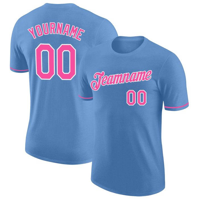 Custom Light Blue Pink White Performance T-Shirt - Lightweight Athletic Tee for Men and Women Custom Light Blue Pink-White - Image 1