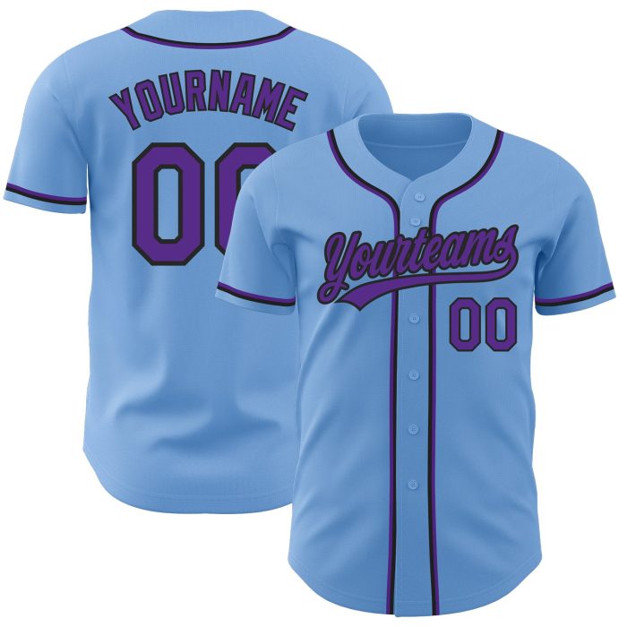 Light Blue Purple Black Custom Authentic Baseball Jersey Custom Light Blue Purple-Black Authentic Baseball Jersey - Image 1